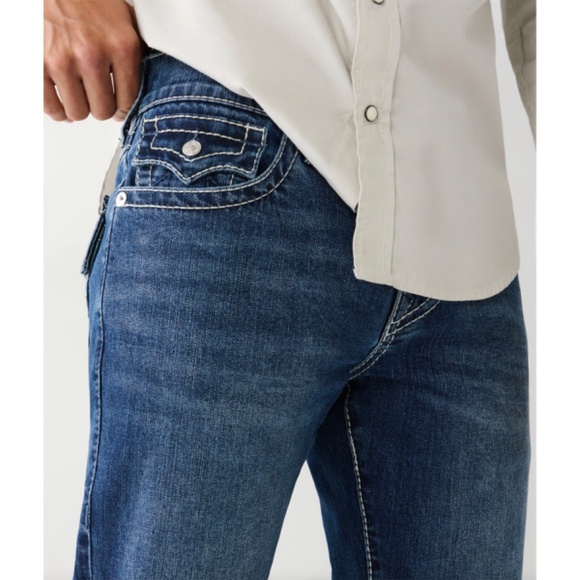 TRUE RELIGION MEN NWT ROCCO BIG T FLAP RELAXED SKINNY DARK ROPER JEAN.SIZE 34X32 - Picture 3 of 12